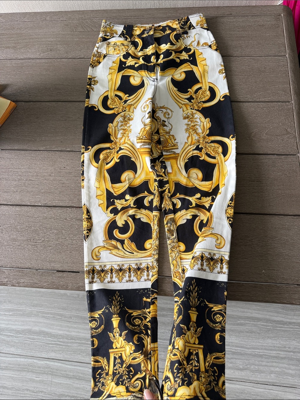 Versace Black and Gold Baroque Waist Jeans